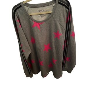 Torrid Active Sweatshirt Womens 3 Gray Pink Star Print Excellent Sporty Stripe